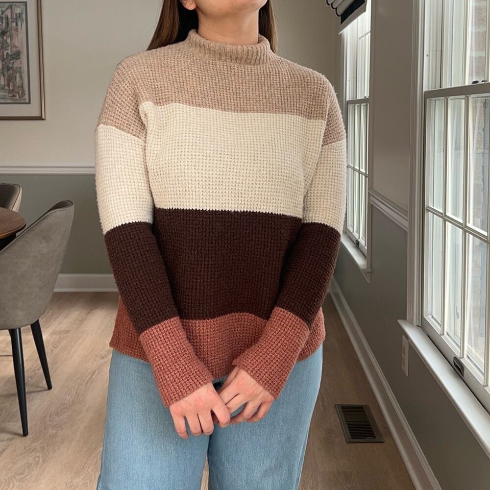 Colorblock Mock Neck Sweater Small